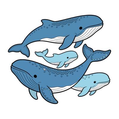 Colored version: Whale pod with babies
