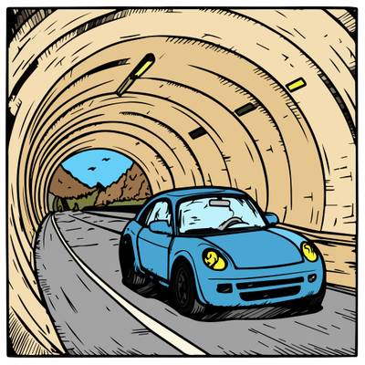 Colored version: Car in a tunnel scene