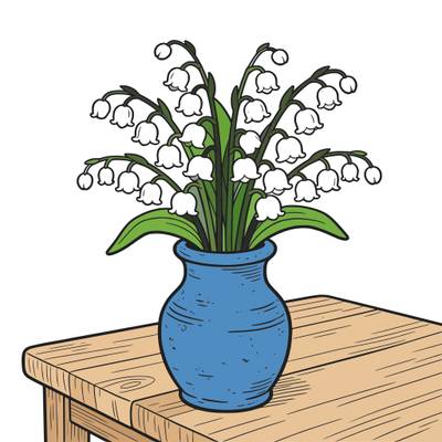 Colored version: Lilies of the valley in a rustic vase