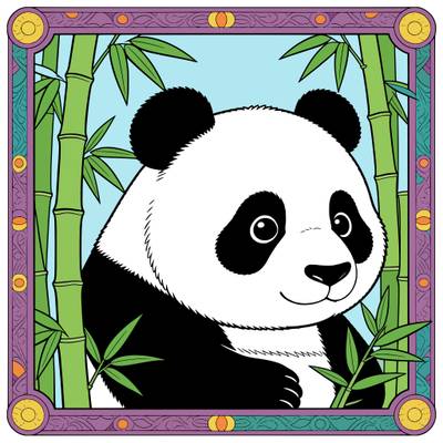 Colored version: Giant panda poster with bamboo