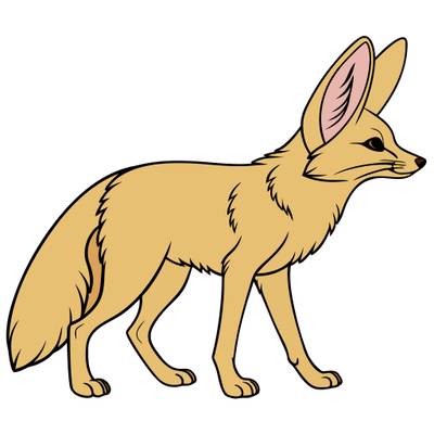 Väritetty versio: Seisova fennekkikettu sivuprofiilissa