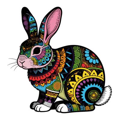 Wersja pokolorowana: Królik z wzorami zentangle