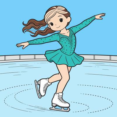 Versão colorida: Patinadora no gelo girando na pista