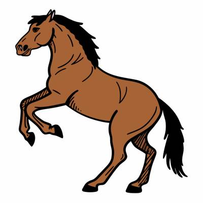Colored version: Bold rearing Friesian horse