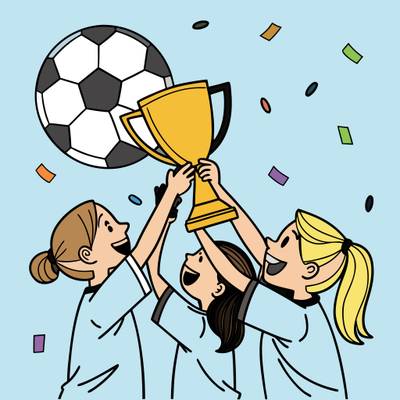 Colored version: Girls lift the soccer winners cup