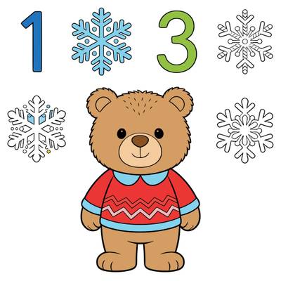 Colored version: Counting worksheet with snowflakes