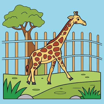 Färglagd version: Enkel giraff i djurparkshägn