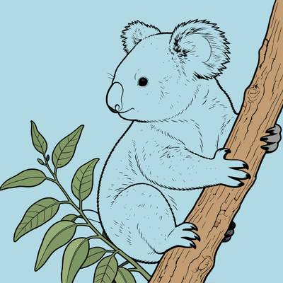 Colored version: Realistic koala in eucalyptus