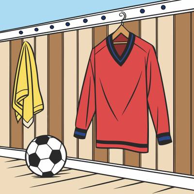 Colored version: Vintage football jersey in locker room