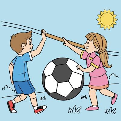 Colored version: Cute soccer players high five