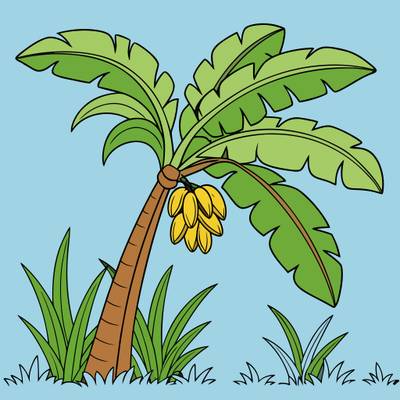 Versione colorata: Banano inclinato nella giungla