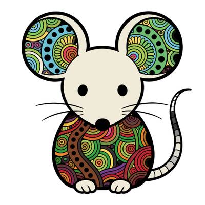 Versão colorida: Rato zentangle de frente para colorir