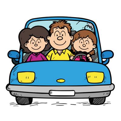 Colored version: Happy family in a car