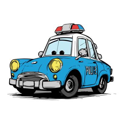 Ingekleurde versie: Leuke illustratie van een politiewagen