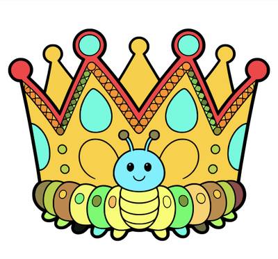 Colored version: Cute caterpillar crown to color