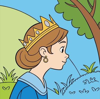 Ingekleurde versie: Prinses in zijaanzicht in de tuin