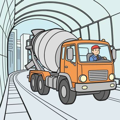 Fargelagt versjon: Betongbil i en bytunnel