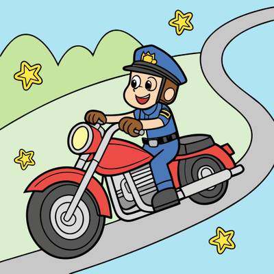 Ingekleurde versie: Politieagent rijdt op een motorfiets