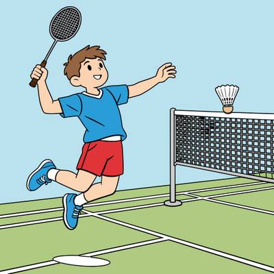 Versão colorida: Jogador de badminton na rede