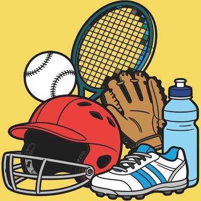 Versão colorida: Equipamentos esportivos com capacete