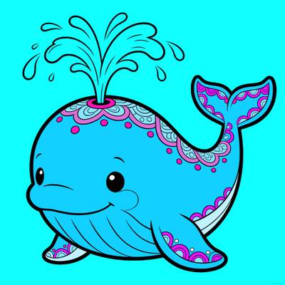 Colored version: Baby whale spouting water