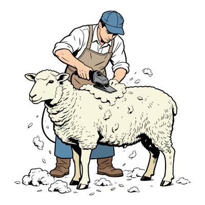 Farvelagt version: Detaljeret scene med fåreklipning