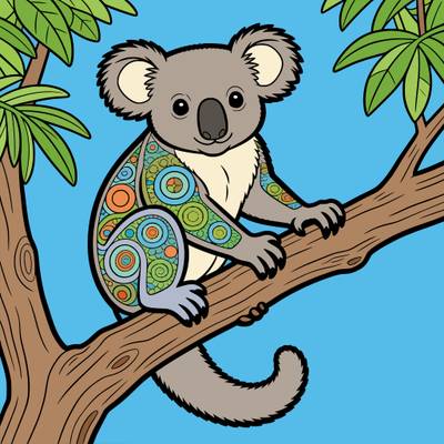 Colored version: Detailed tree kangaroo on a branch