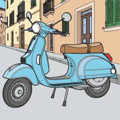 Versione colorata: Scooter vintage in una strada italiana