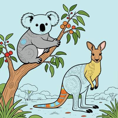 Colored version: Koala with kangaroo friend