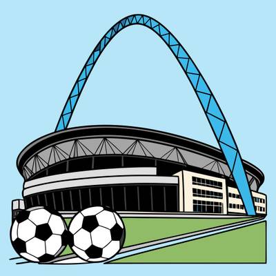 Fargelagt versjon: Londons buede stadion med fotballer