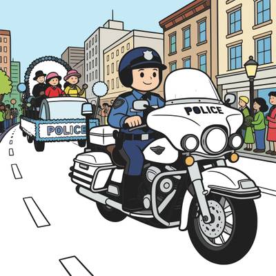 Versione colorata: Moto della polizia che apre la parata