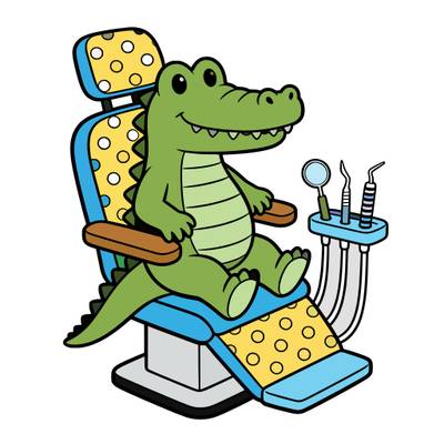 Colored version: Cute crocodile at the dentist