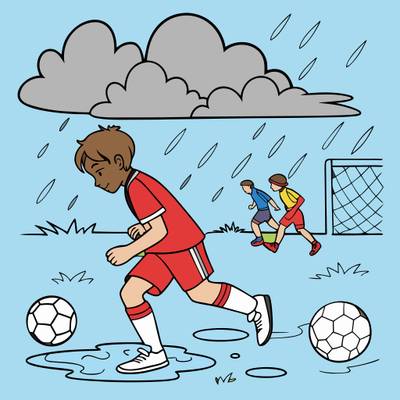 Colored version: Rainy football game with puddles