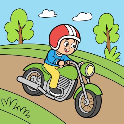 Versione colorata: Motociclista su una strada