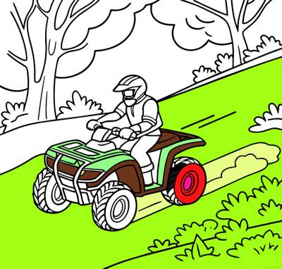 Versione colorata: Quad su un sentiero nel bosco