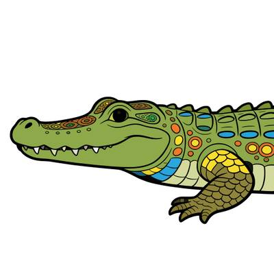 Colored version: Detailed crocodile side profile
