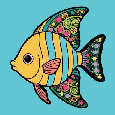 Colored version: Zentangle angelfish with ornate fins