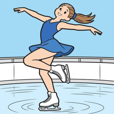 Versão colorida: Patinadora no gelo girando na pista