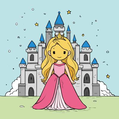 Ingekleurde versie: Prinses en kasteel scène