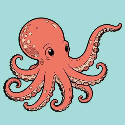 Colored version: Cute giant Pacific octopus reaching