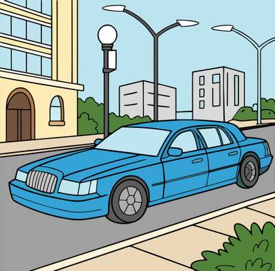 Colored version: Simple limousine on a city street