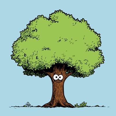 Versione colorata: Illustrazione di un albero cartoon felice
