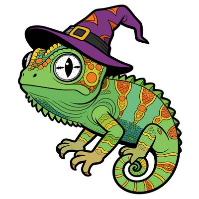 Colored version: Wizard chameleon with curled tail