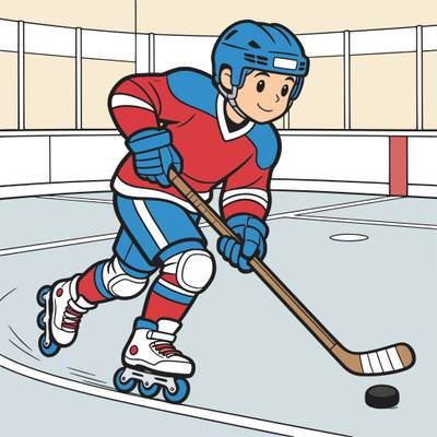 Versão colorida: Jogador de hóquei sobre patins na quadra