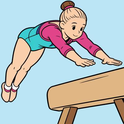 Versão colorida: Ginasta fazendo salto sobre a mesa