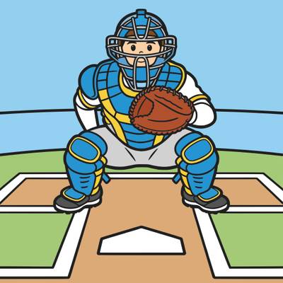 Versão colorida: Receptor de beisebol atrás do home plate