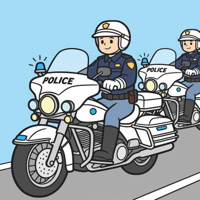 Ingekleurde versie: Politie-escorte op motor