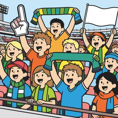 Versão colorida: Torcida esportiva no estádio