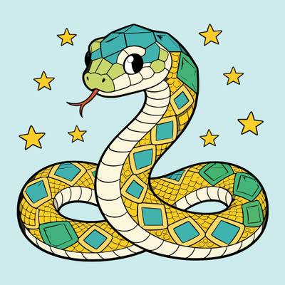 Colored version: Cute crystal snake under stars