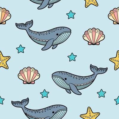 Colored version: Pattern of whales and shells